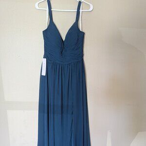 Azazie Chanel Neptune A-Line Pleated Chiffon Dress